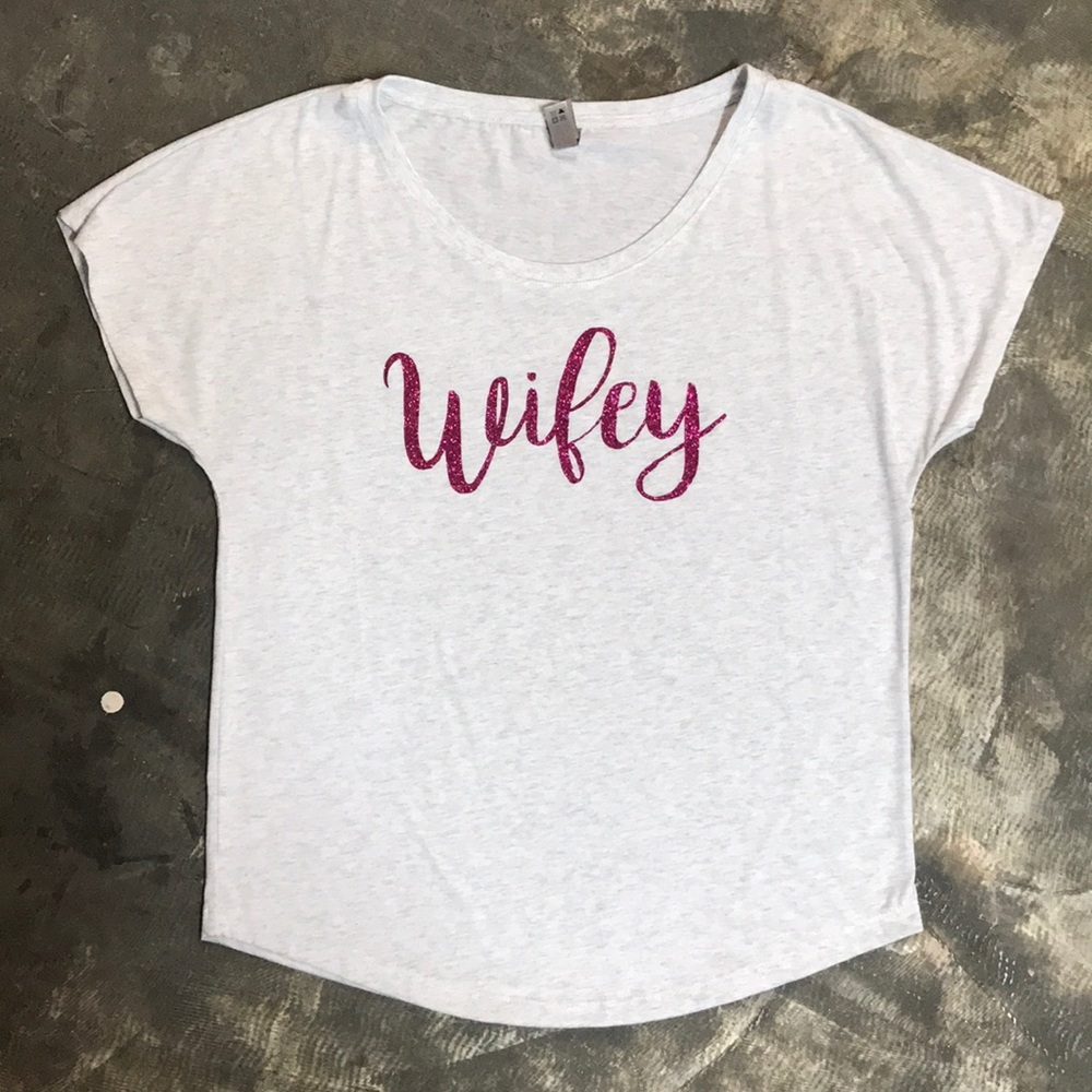 Gray Off the Shoulder Wifey Tee